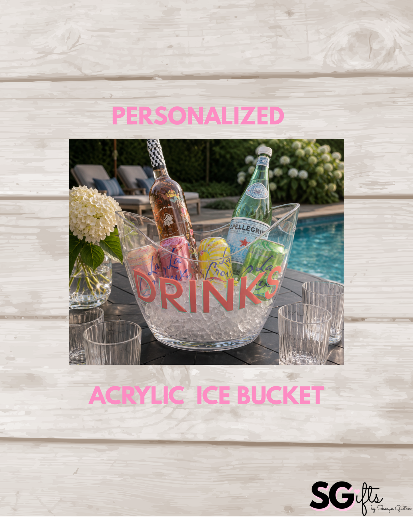 Personalized clear acrylic large 8 L ice bucket -DRINKS