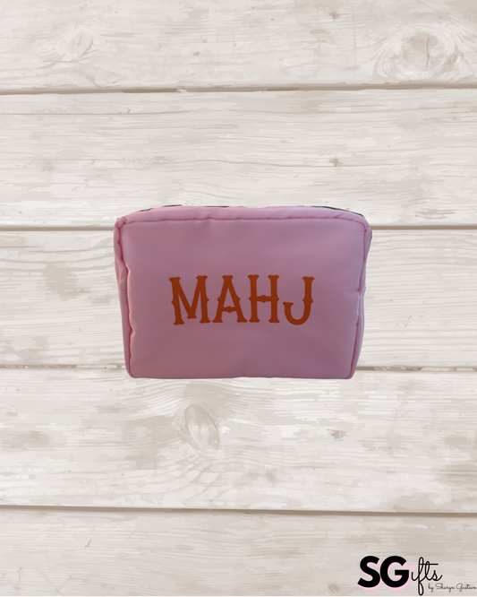 Pink nylon Mahj bag 11" x 5" x 7"