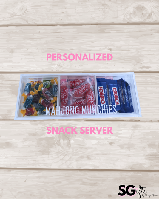 Personalized Mahjong Munchies 3 section clear acrylic serving tray, sold with the candy , sections are removable