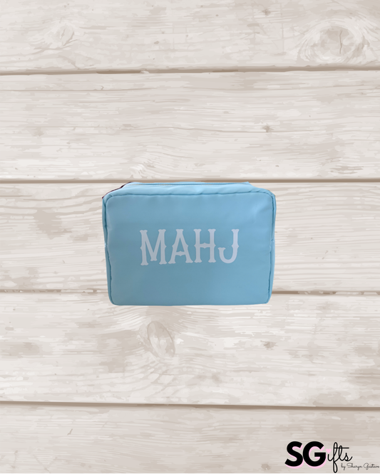 Turquoise nylon Mahj bag 11" x 5" x 7"