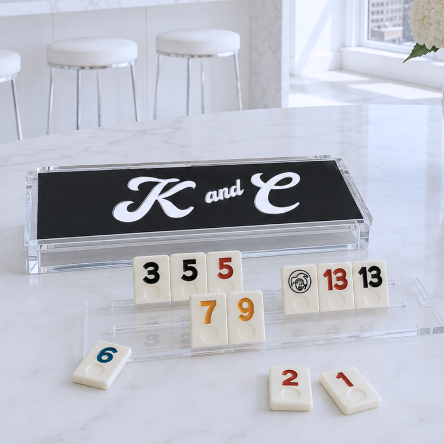Personalized acrylic rummikub set -opaque black