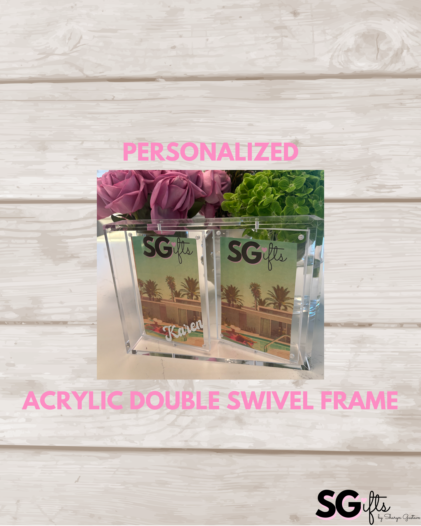 Personalized double swivel acrylic magnetic frame- 2 - 5" x 7" frames
