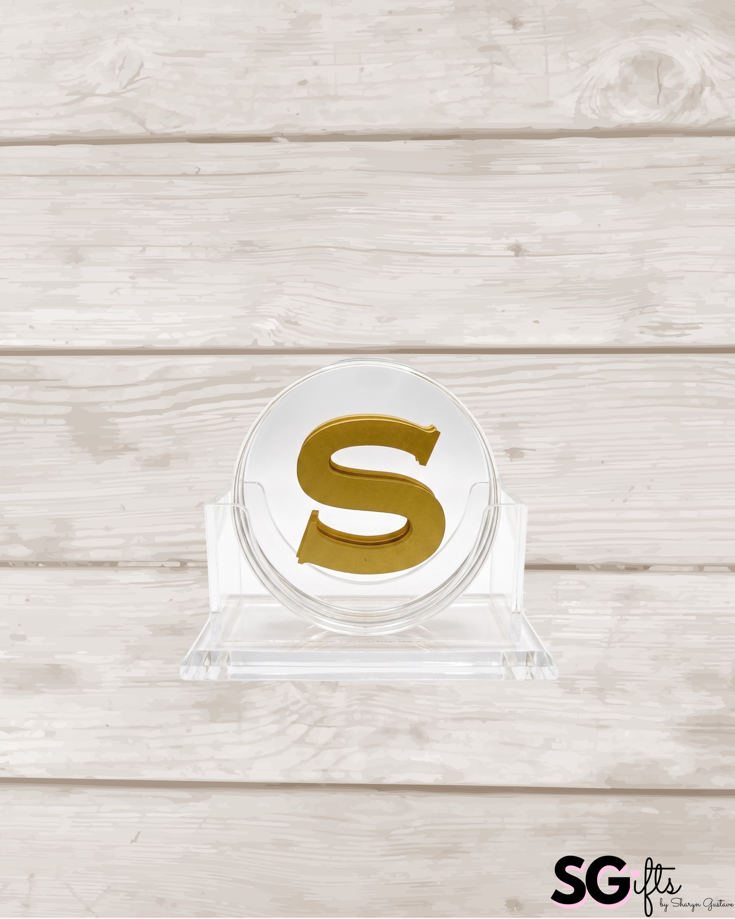 Personalized 4" clear acrylic round 1 letter monogram coasters - set of 4