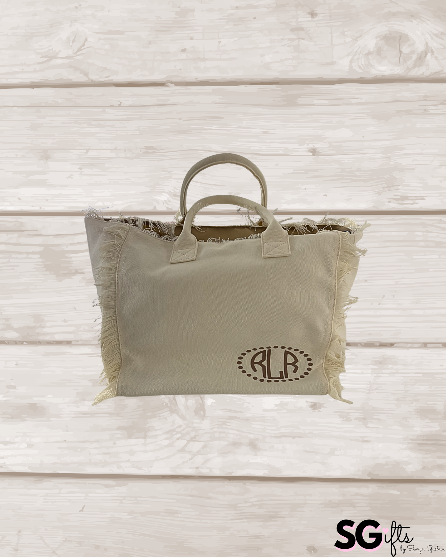 Personalized canvas fringe tote bag 20" x 12" x 8"