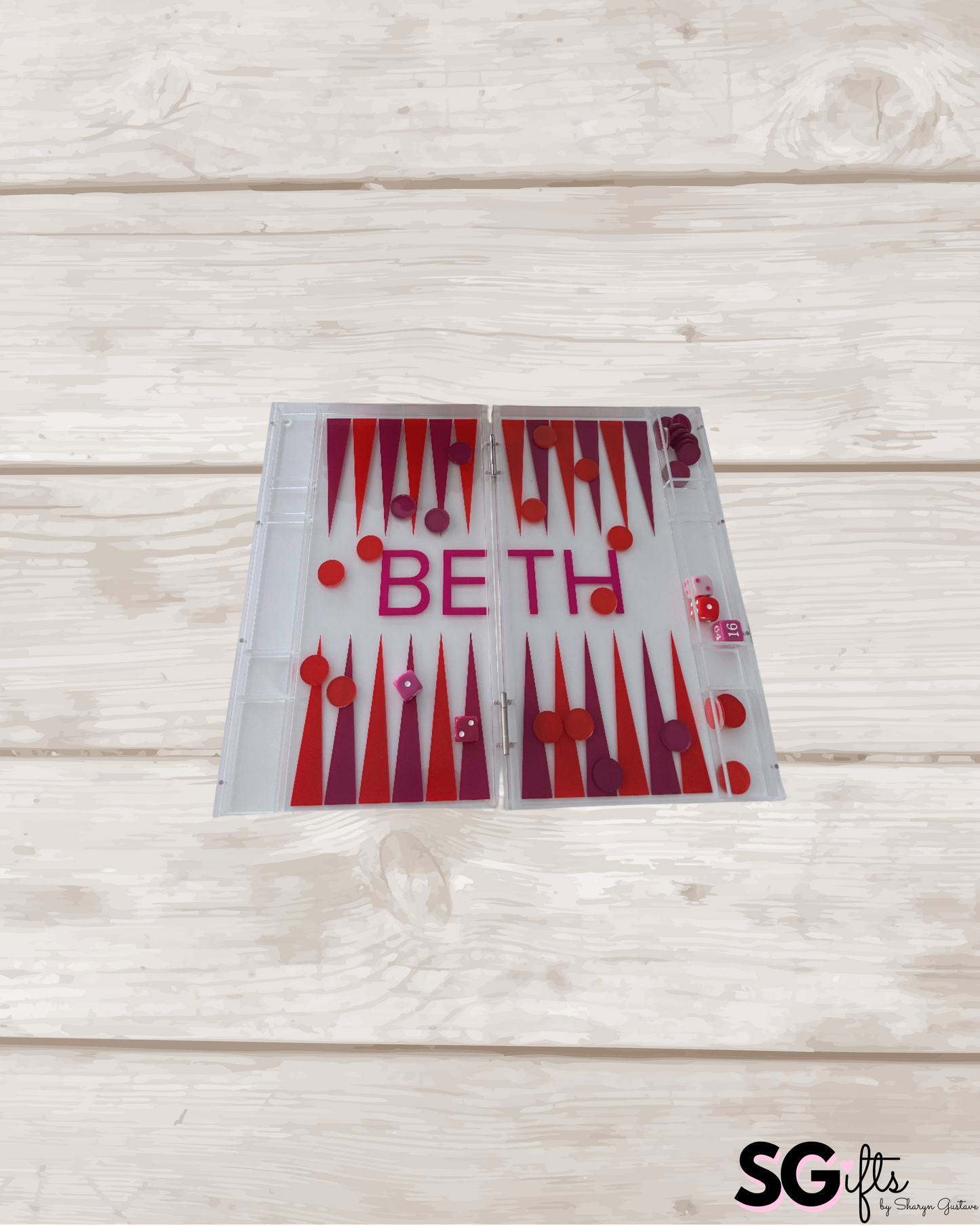 Personalized acrylic backgammon set - smaller size / good for travel