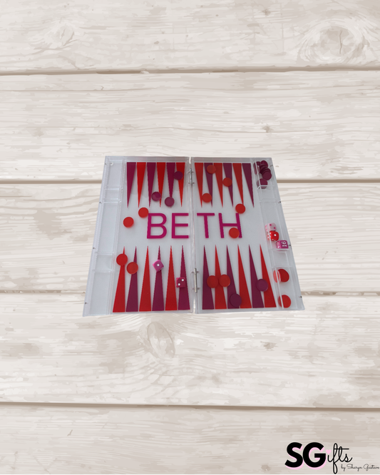 Personalized acrylic backgammon set - smaller size / good for travel