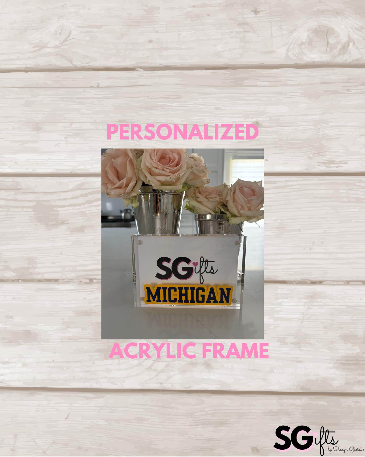 Personalized 4" x 6" clear acrylic magnetic block frame
