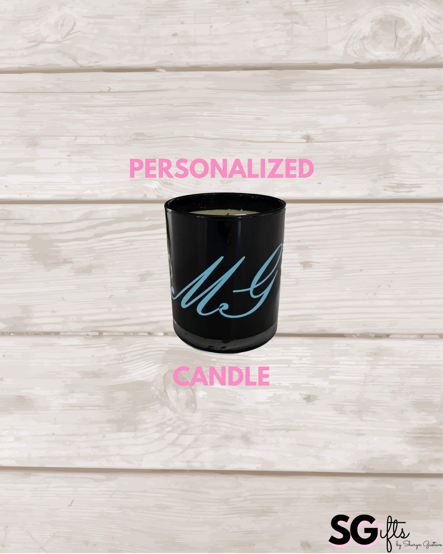 Personalized 7.8 ounce black candle- elegant monogram - bourbon amber
