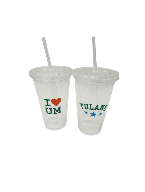 19 ounce clear acrylic bottle with straw- Tulane University