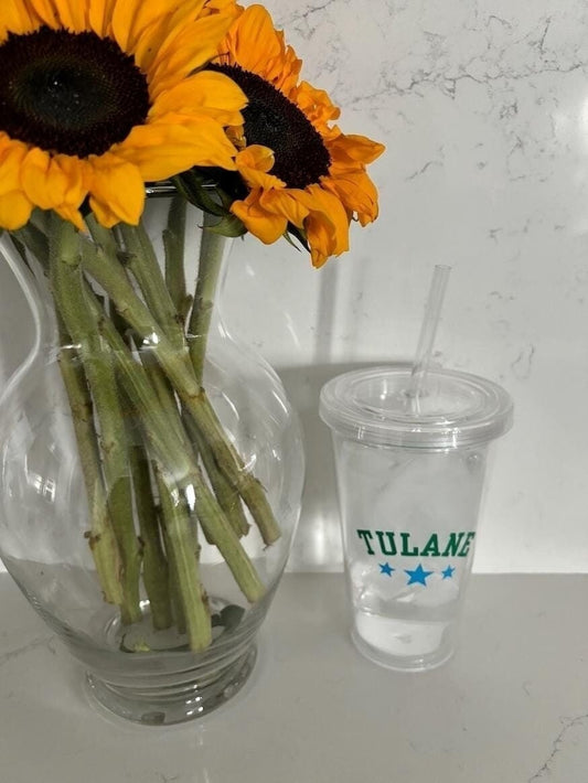 19 ounce clear acrylic bottle with straw- Tulane University