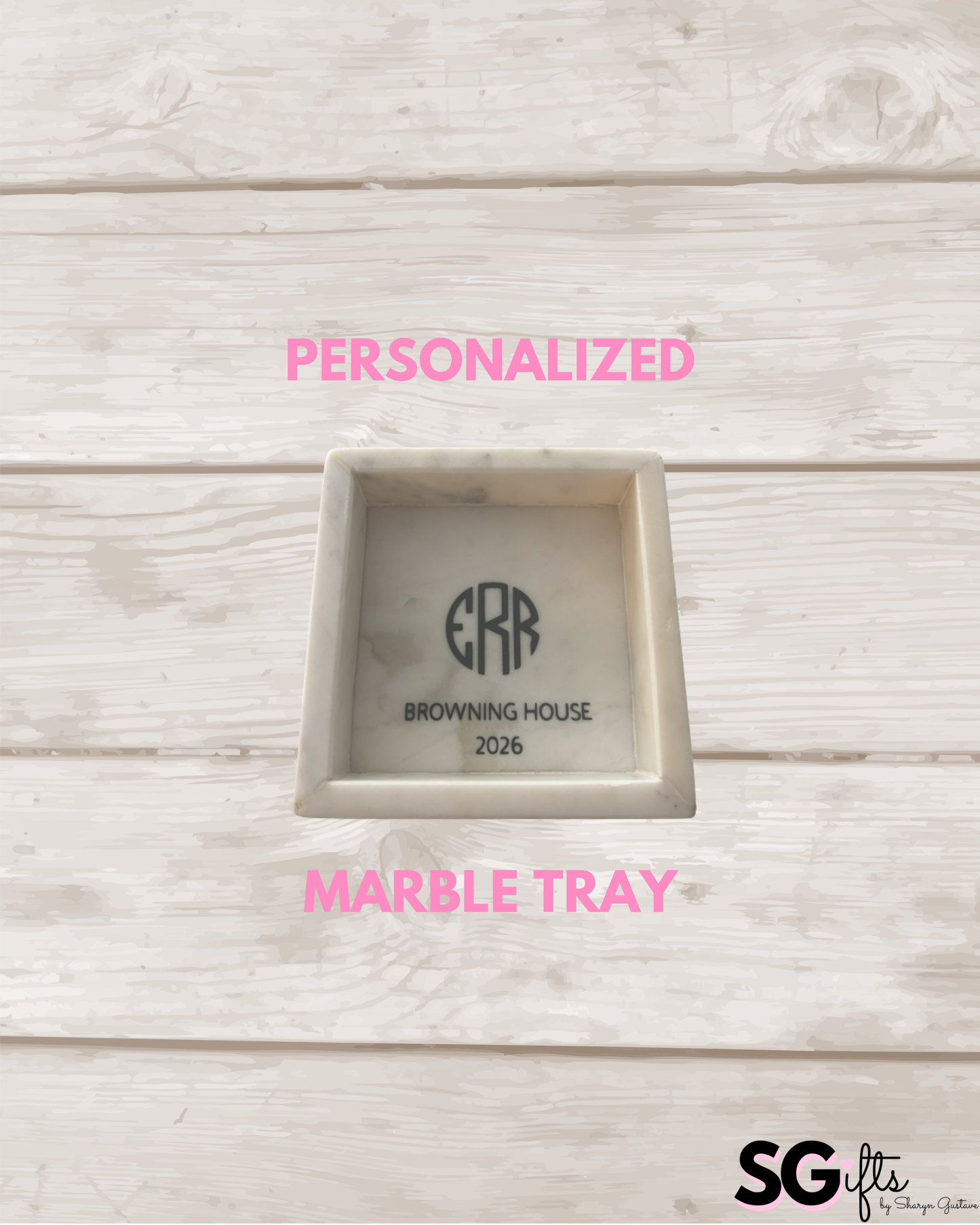 Personalized 5.3" white square marble tray