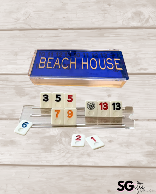 Personalized luxury acrylic rummikub set with your name or monogram -transparent blue