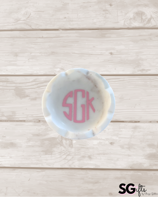 Personalized 4.5" white marble jewelry tray
