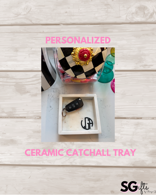Personalized 5.3" white square marble tray