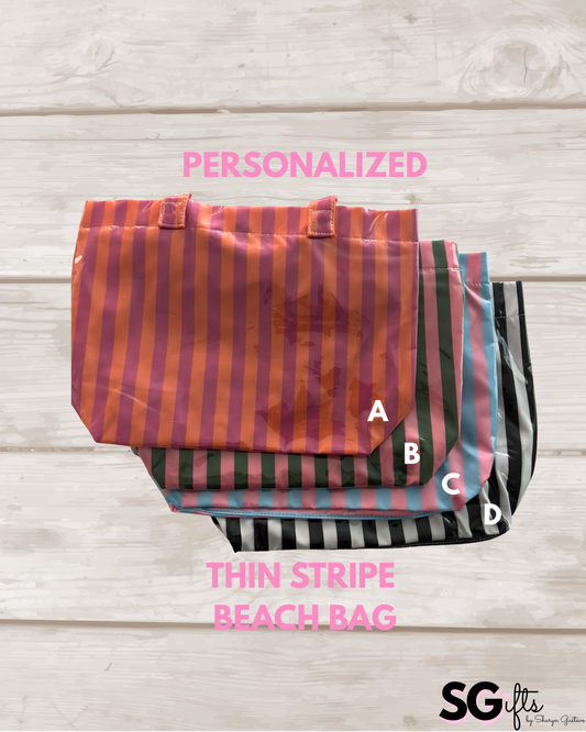 Personalized thin striped beach bag / waterproof / 4 colors available