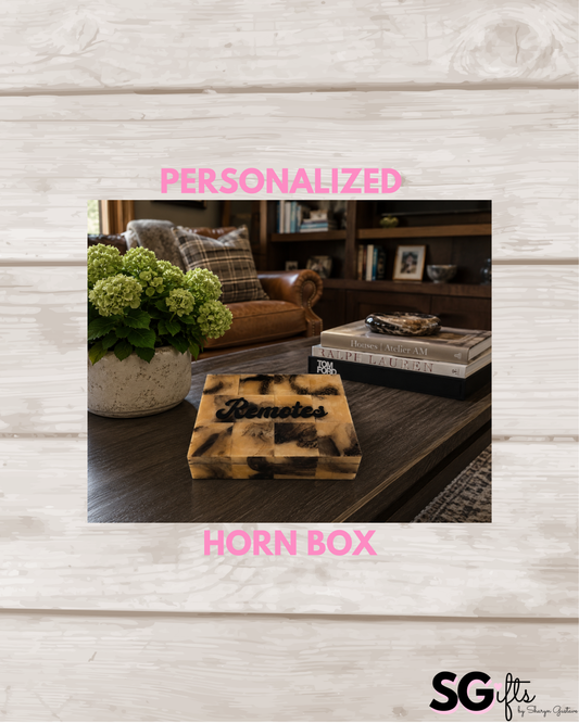 Personalized faux horn catchall box with Remotes