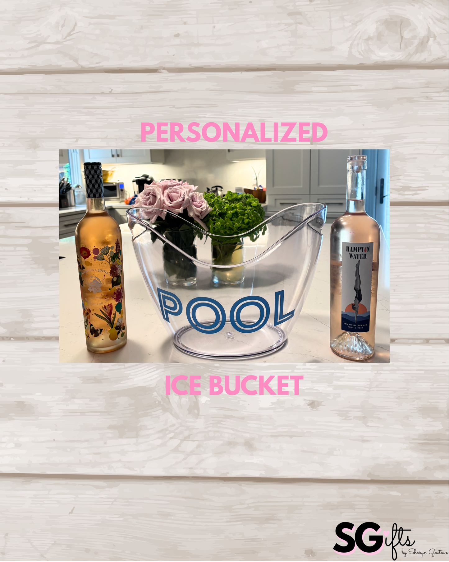 Personalized clear acrylic large 8 L ice bucket  - POOL