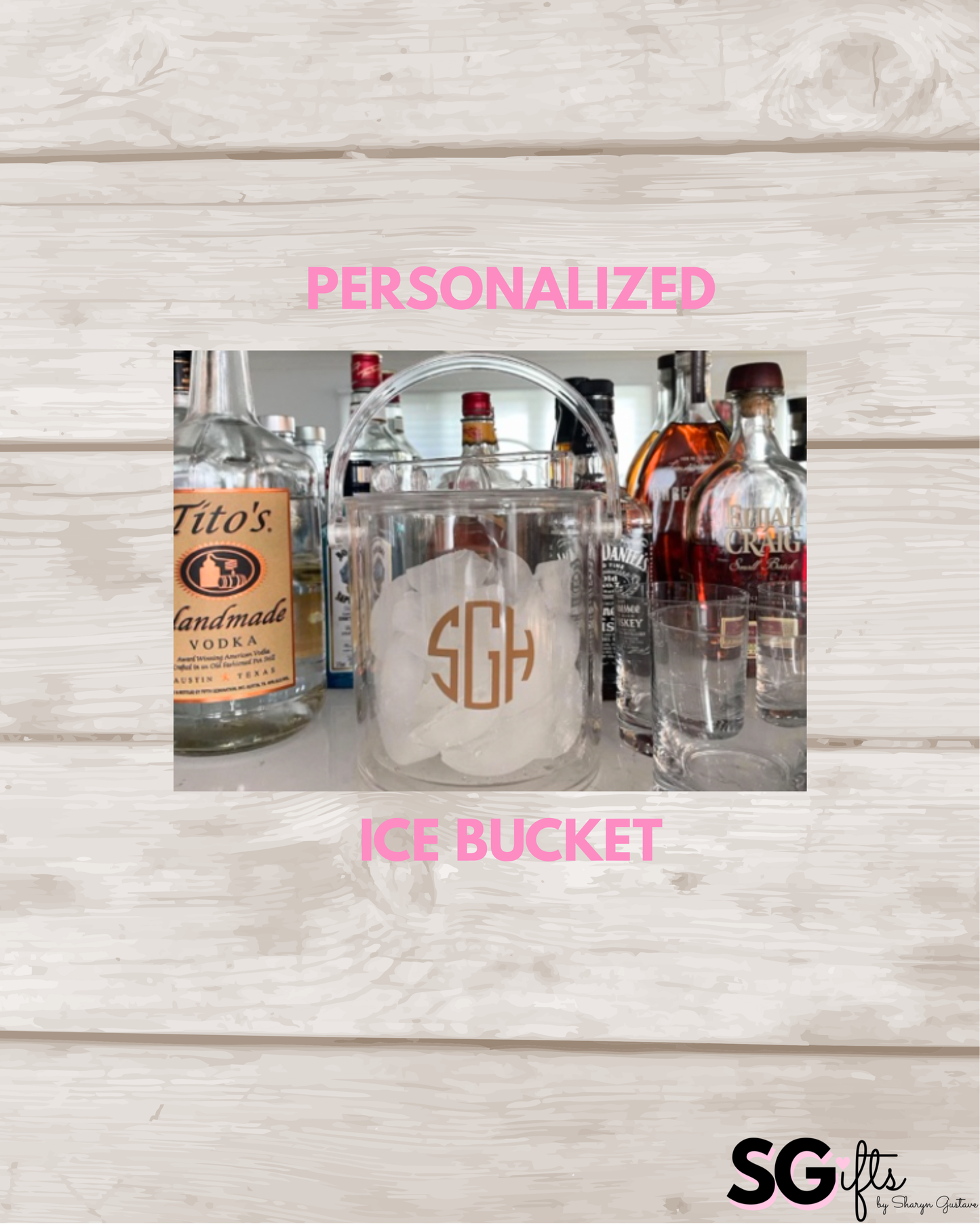 Personalized clear acrylic 1 1/2 quart double wall ice bucket - modern monogram