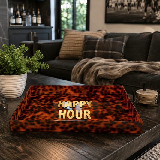 Personalized 18” x 12” acrylic tortoise tray - HAPPY HOUR