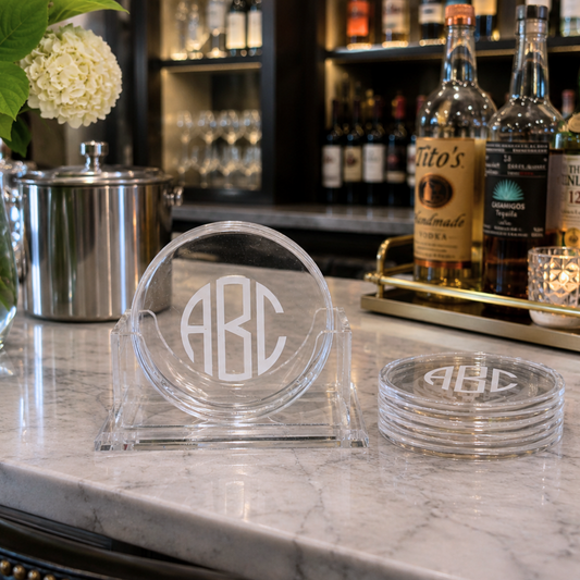 Personalized 4" clear acrylic round modern monogrammed coasters - set of 4
