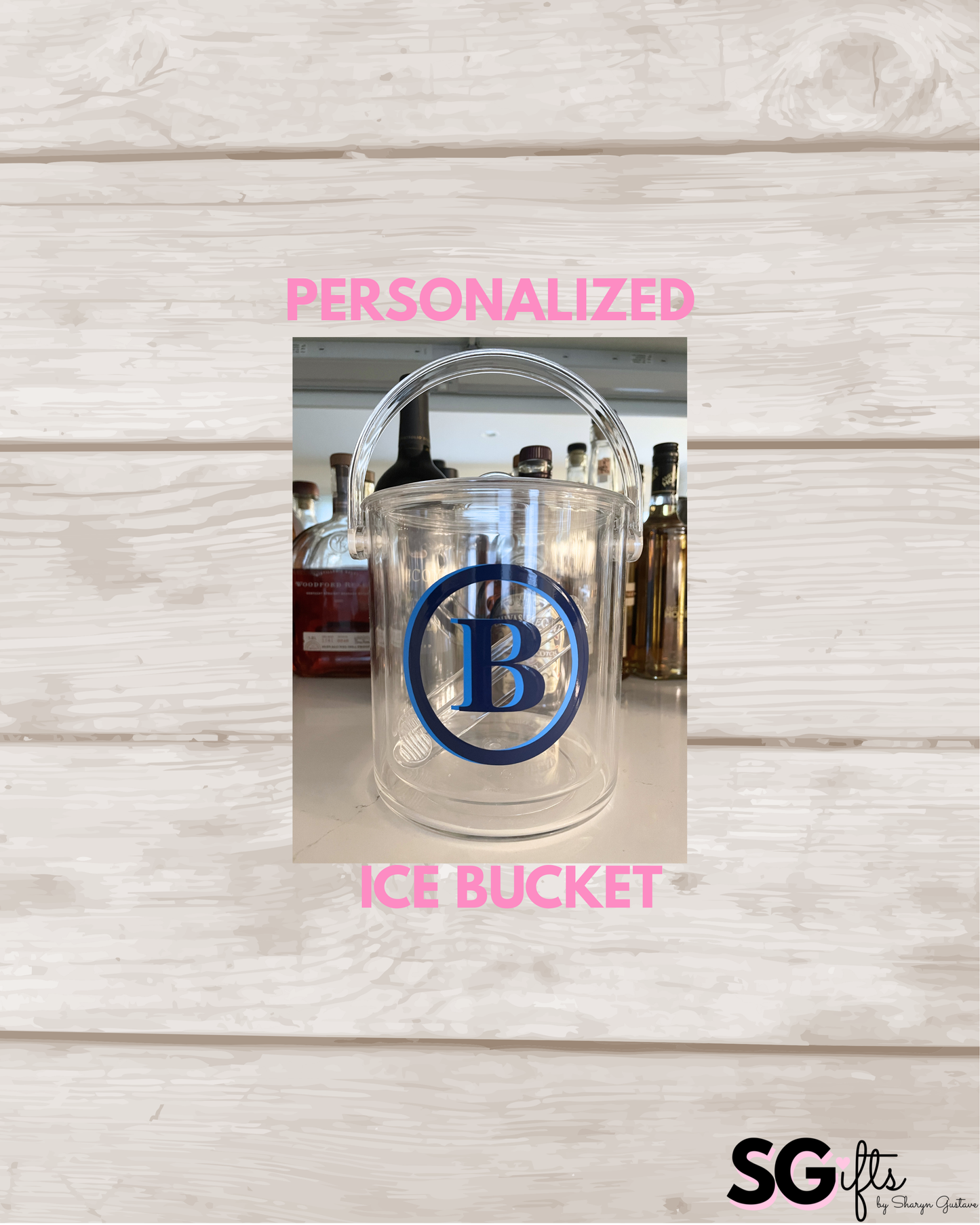 Personalized clear acrylic 1 1/2 qt double wall ice bucket - double circle monogram