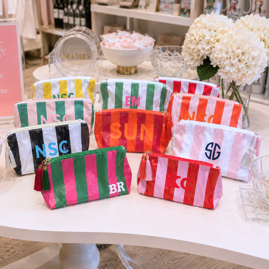 Personalized coated travel makeup bag with tassel closure-medium