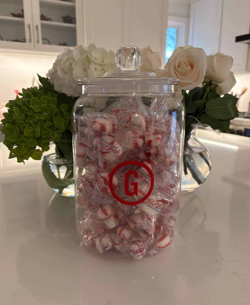 personalized clear acrylic 4" x 8" tall candy jar