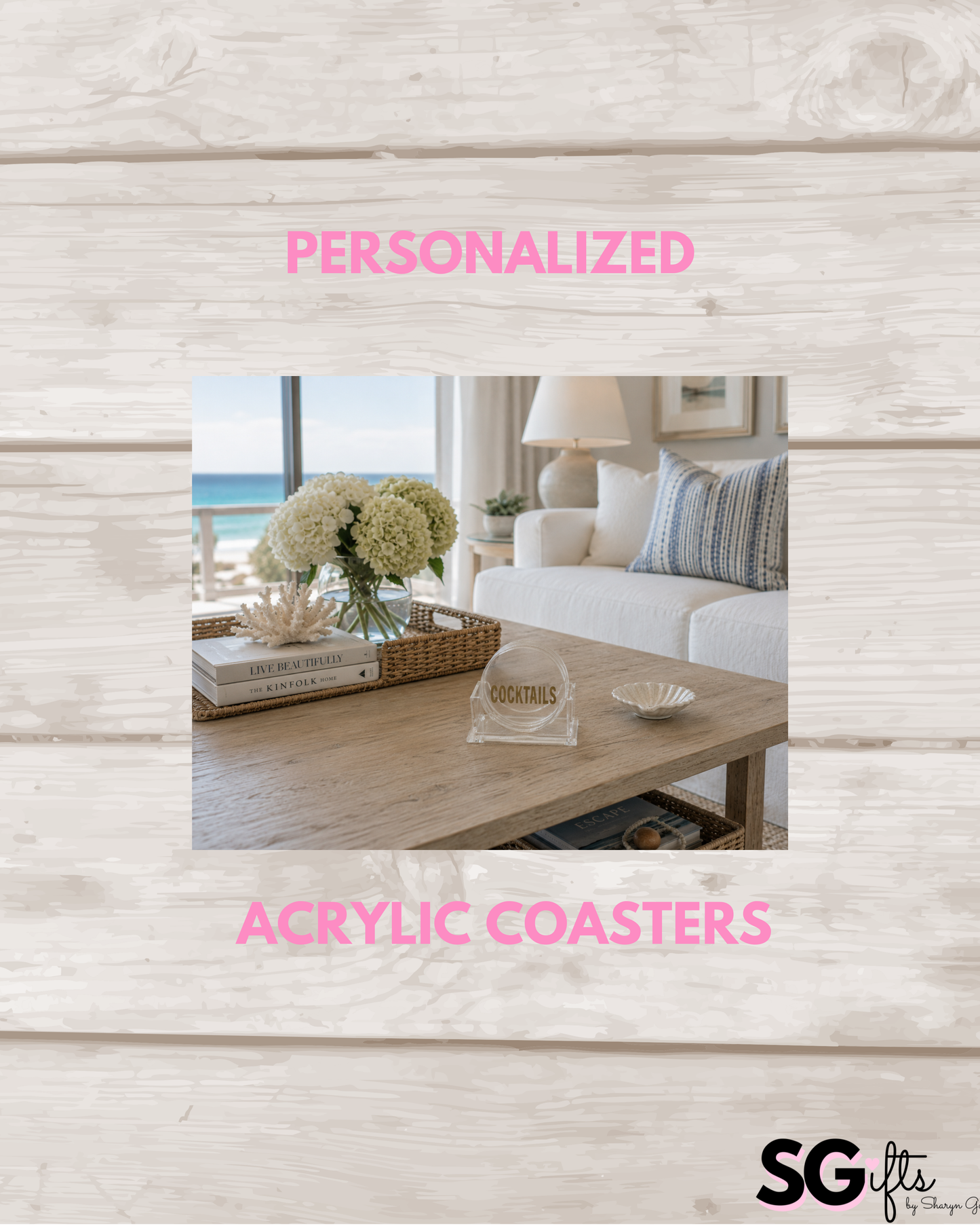 Personalized acrylic round Cocktail coasters - set of 4