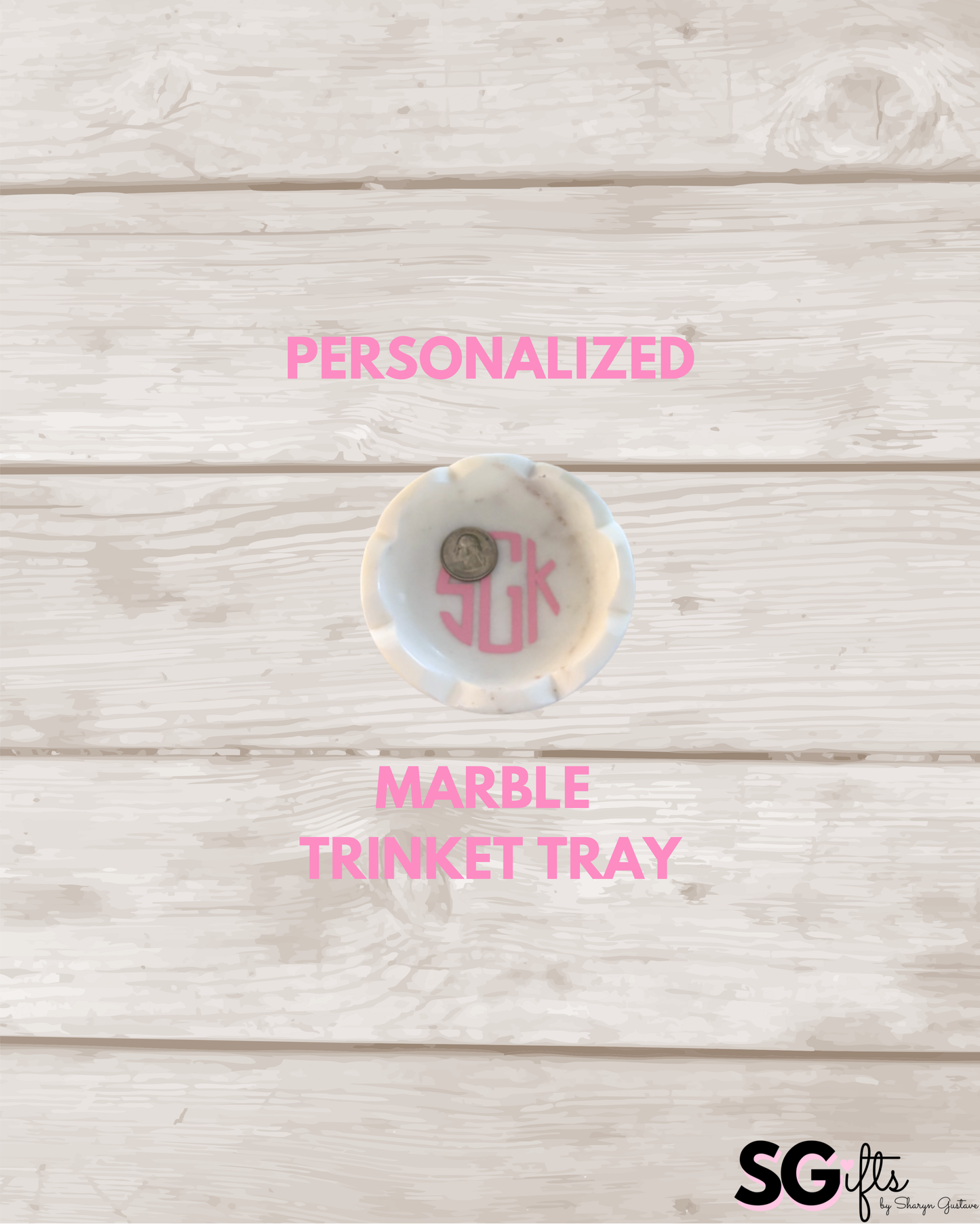 Personalized 4.5" white marble jewelry tray