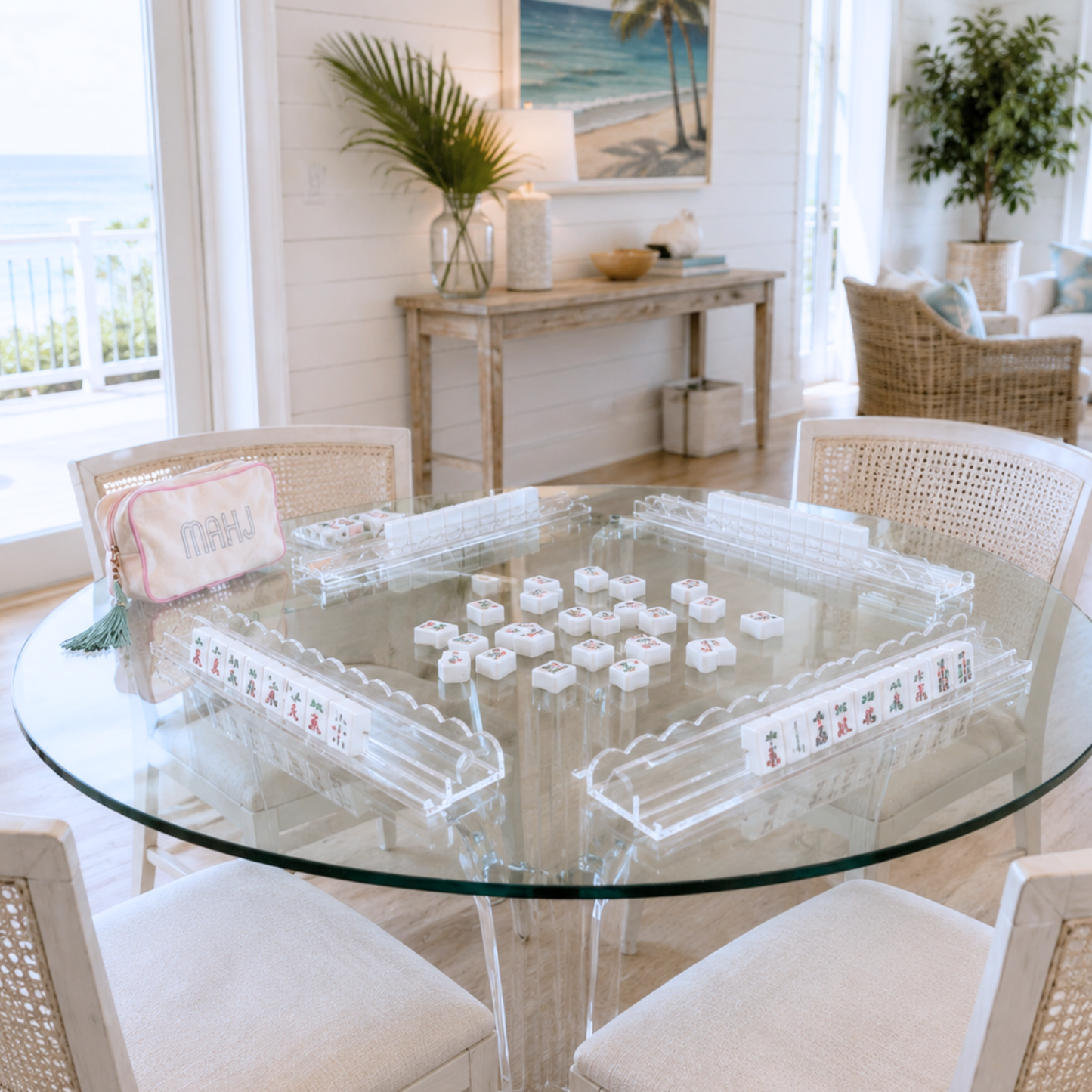 Clear acrylic 17.5" scalloped edge mahjong racks- set of 4