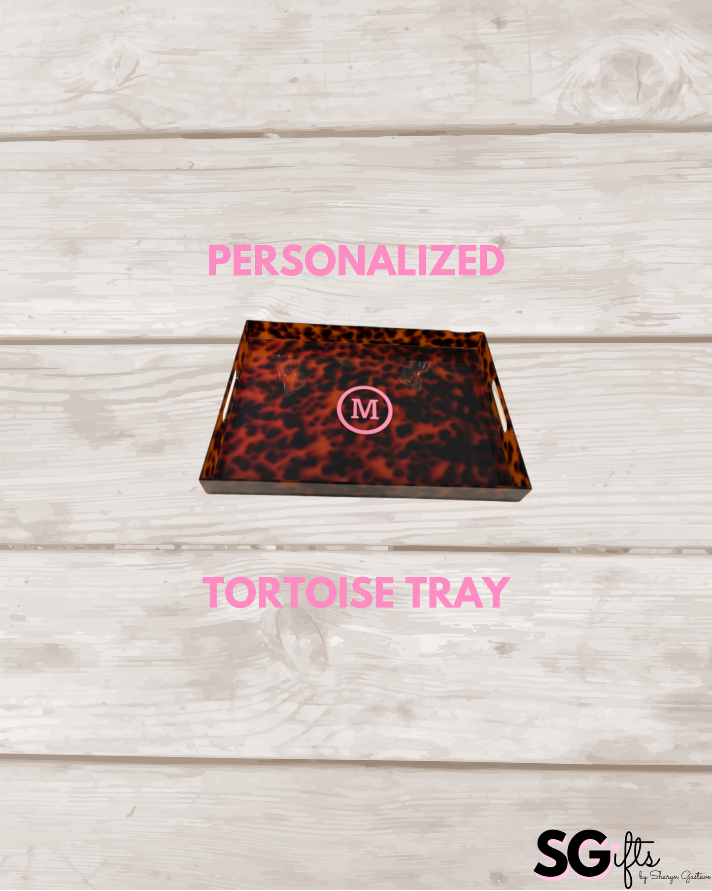 Personalized 18” x 12” acrylic tortoise tray - circle monogram