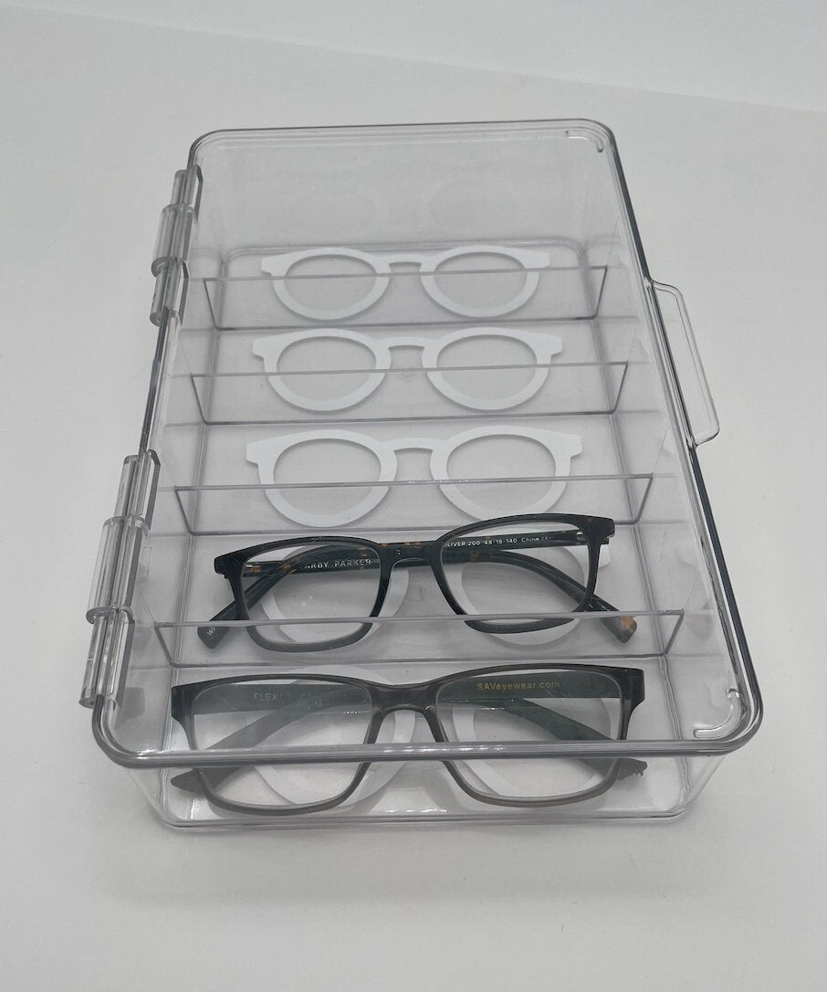 Acrylic 5 compartment eye glass / sunglass storage case (glasses not included)