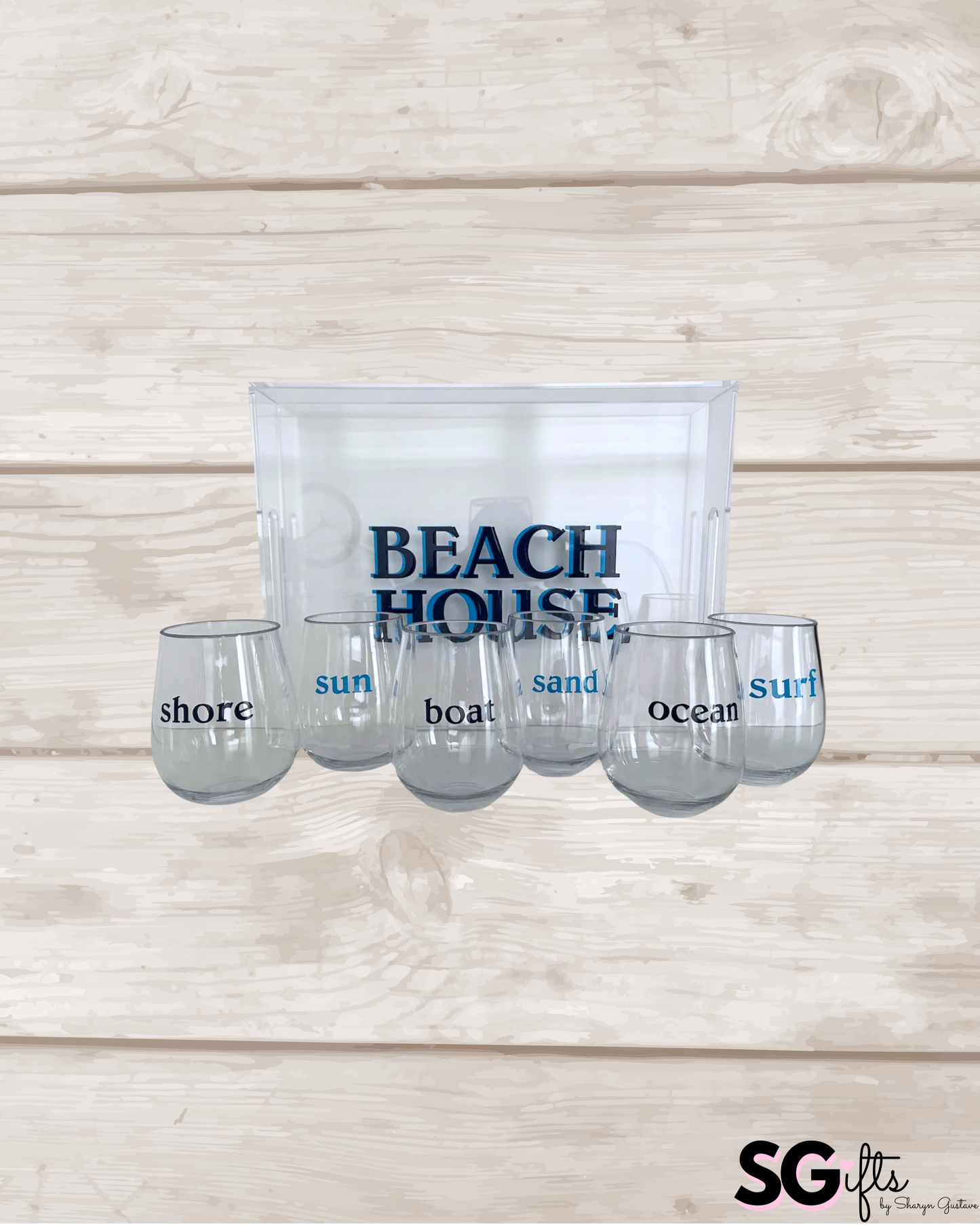 Personalized 11" x 14"  acrylic tray with vinyl BEACH HOUSE in the center