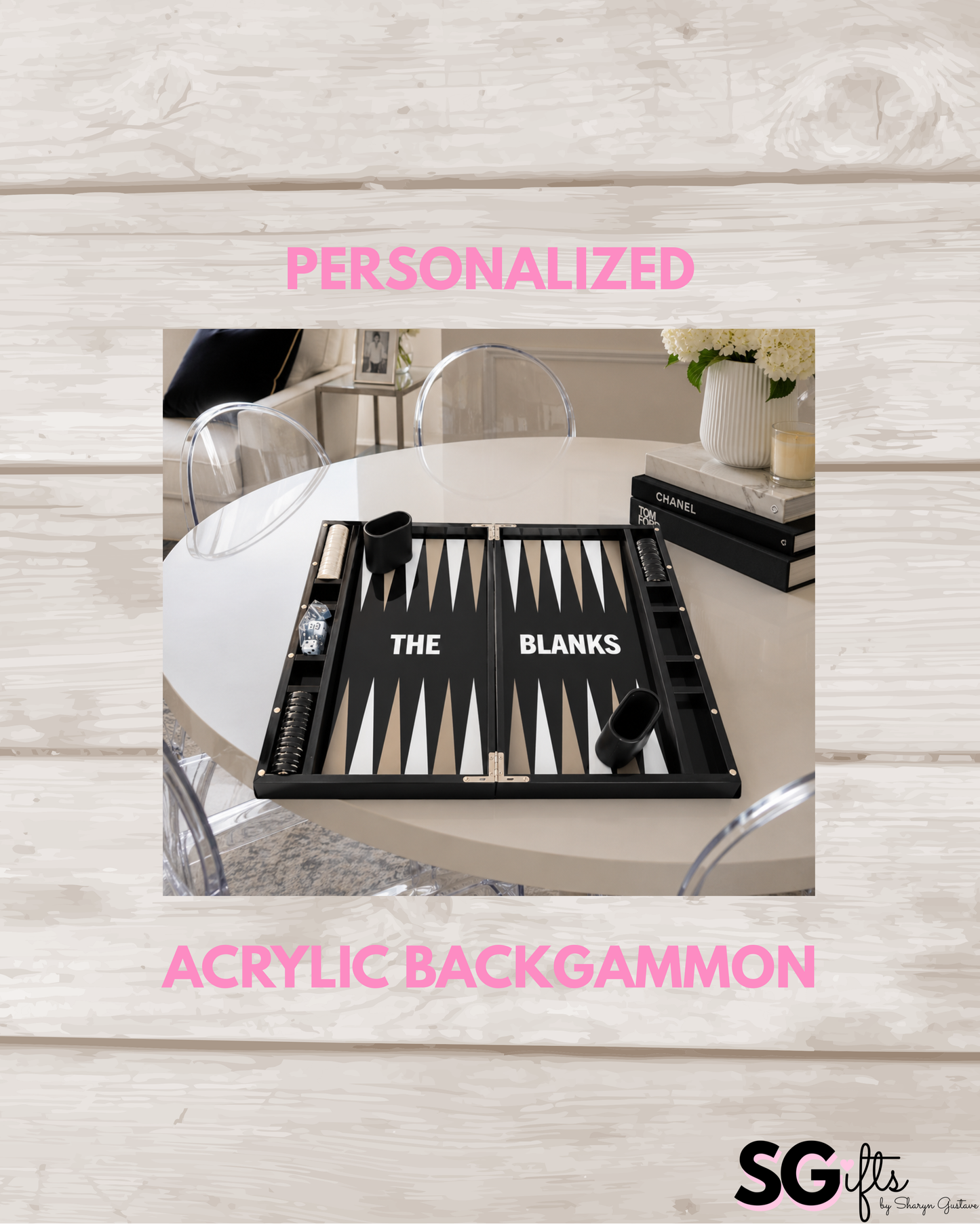 Personalized black and white acrylic backgammon set