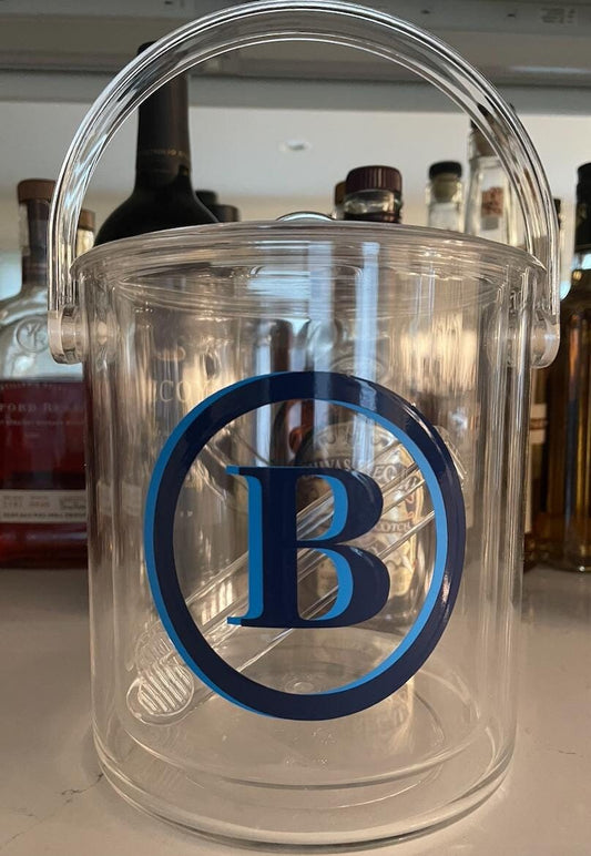 Personalized clear acrylic 1 1/2 qt double wall ice bucket - double circle monogram
