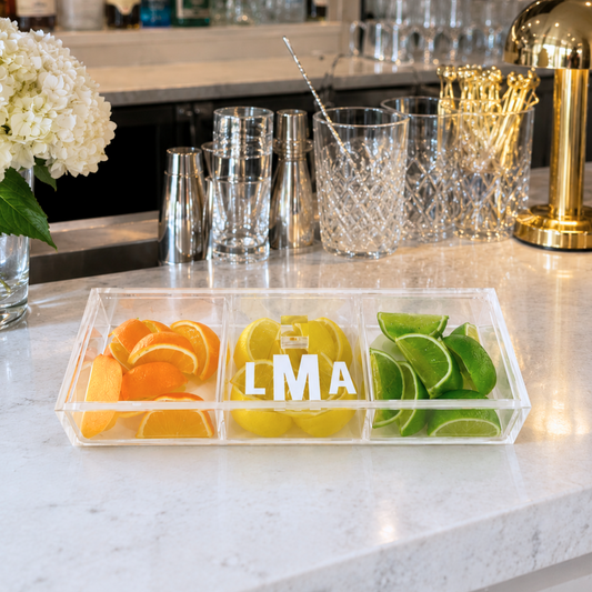 Personalized 3 section clear acrylic serving tray,  sections are removable