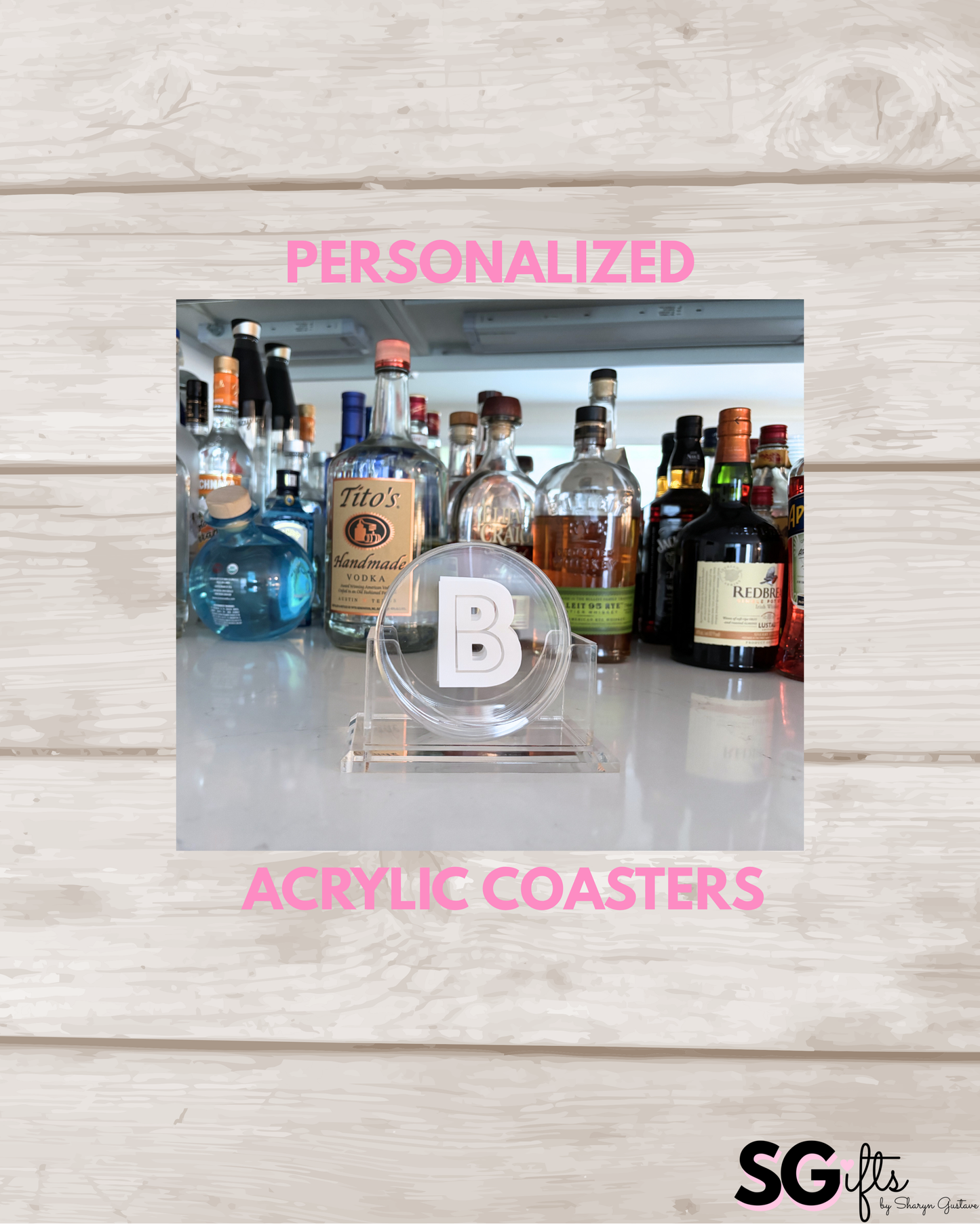 Personalized 4" clear acrylic round one letter coasters - set of 4