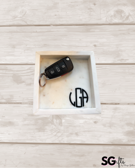 Personalized 5.3" white square marble tray