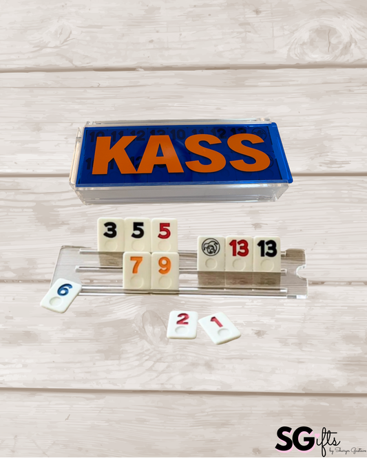 Personalized acrylic rummikub set - transparent blue