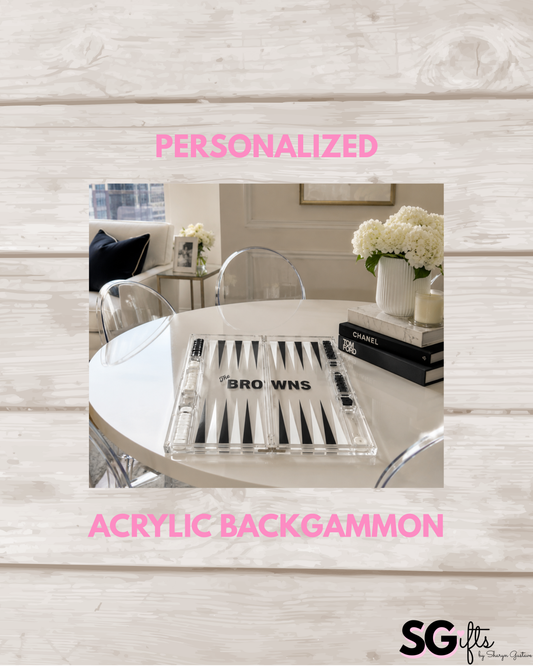 Personalized acrylic backgammon set - black and white