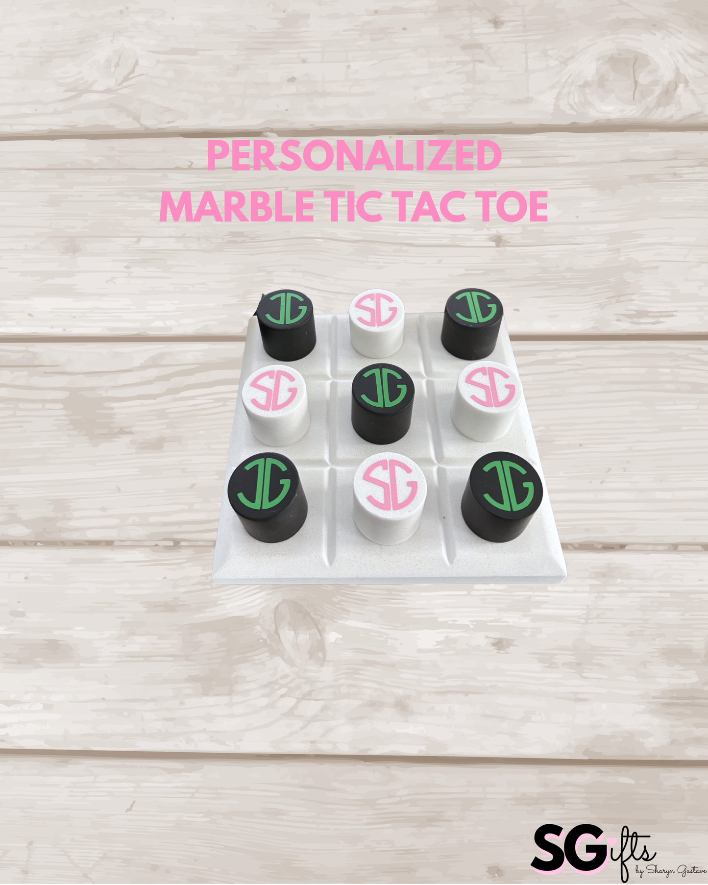 Personalized marble tic tac toe set