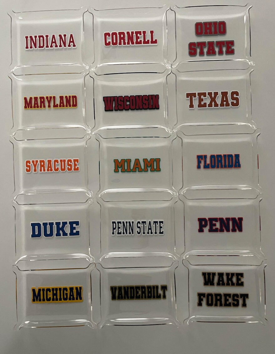 personalized 6" x 8" acrylic Pinch Tray with your college in bold permanent vinyl and your name