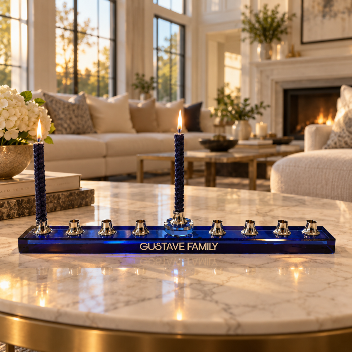 Personalized blue 14" x 1/2"acrylic menorah