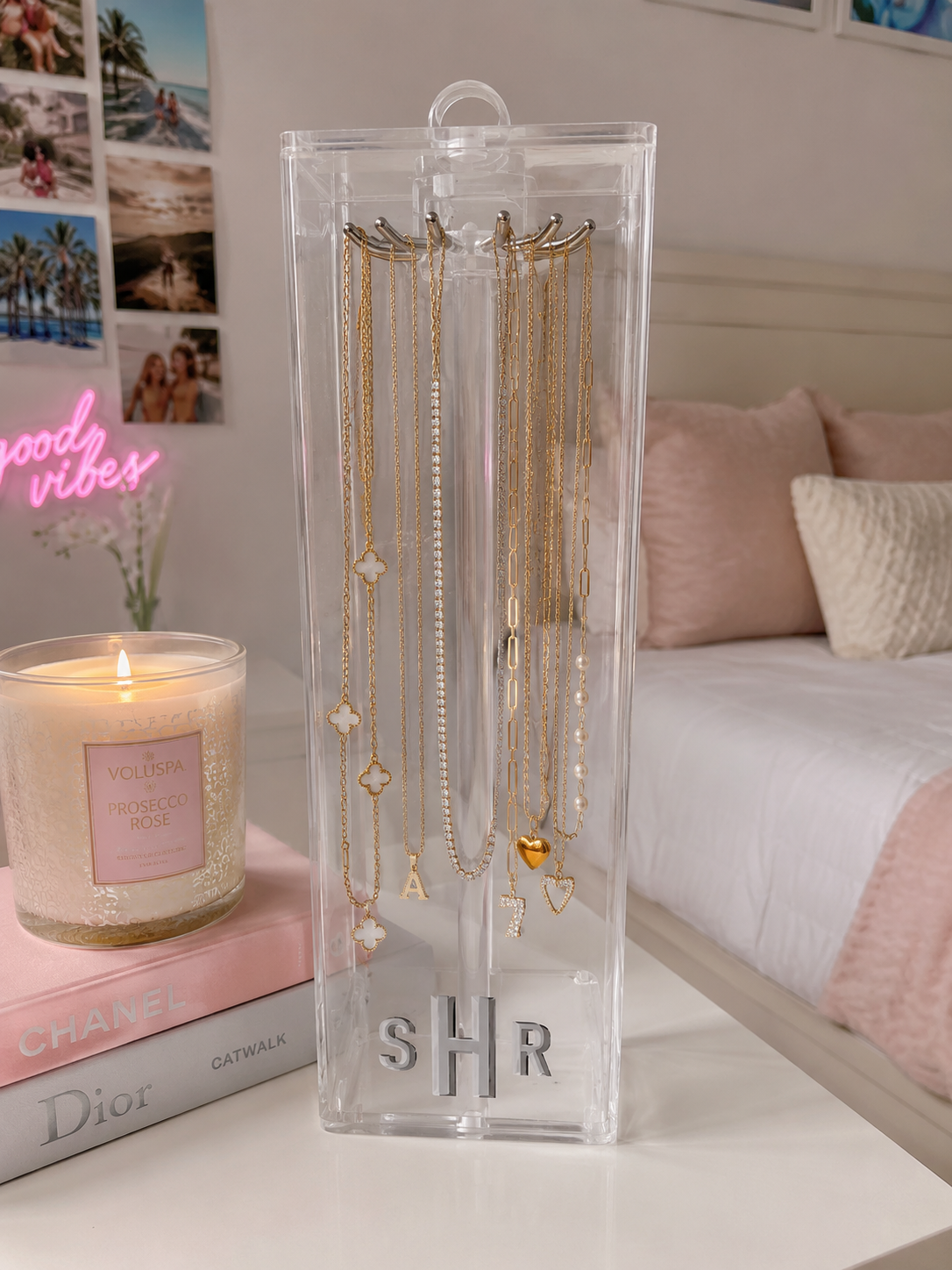 Personalized 12" acrylic necklace holder with monogram