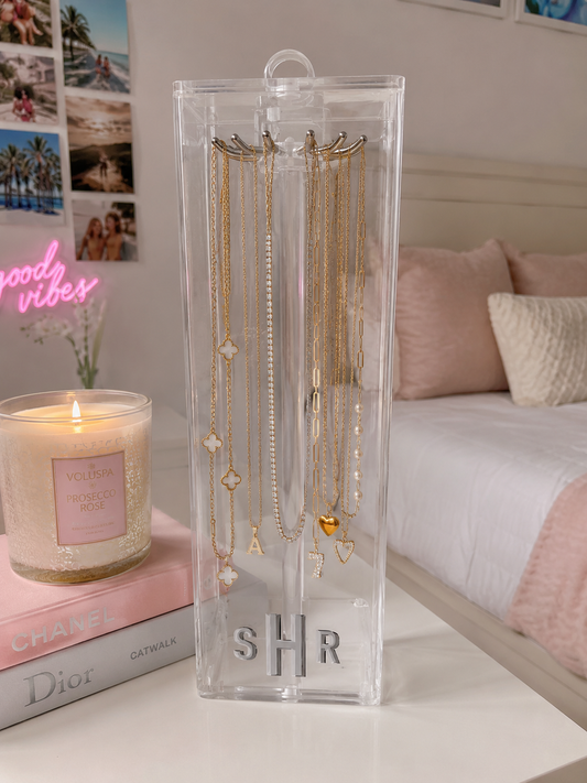 Personalized 12" acrylic necklace holder with monogram
