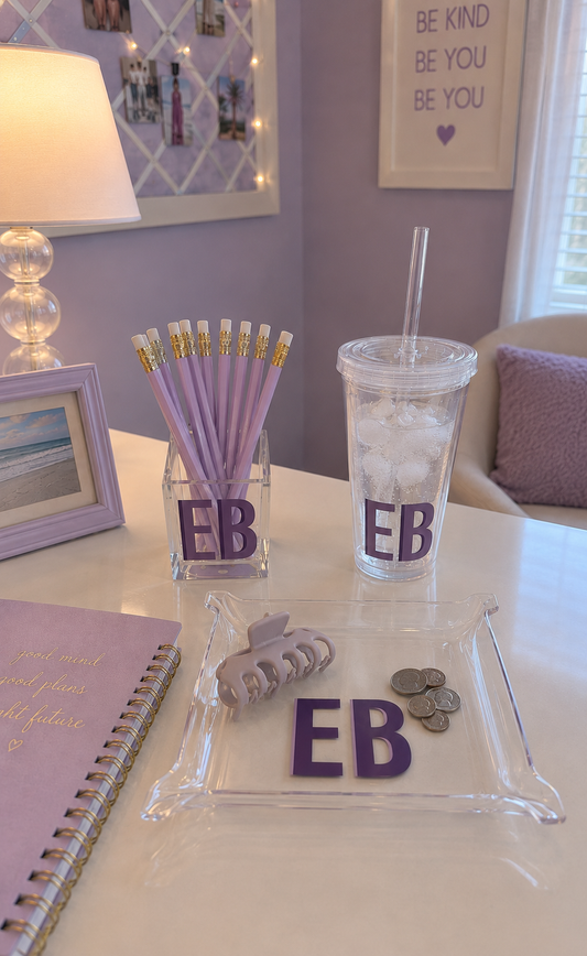 Personalized  back to school bundle- acrylic tray,pencil holder & water bottle