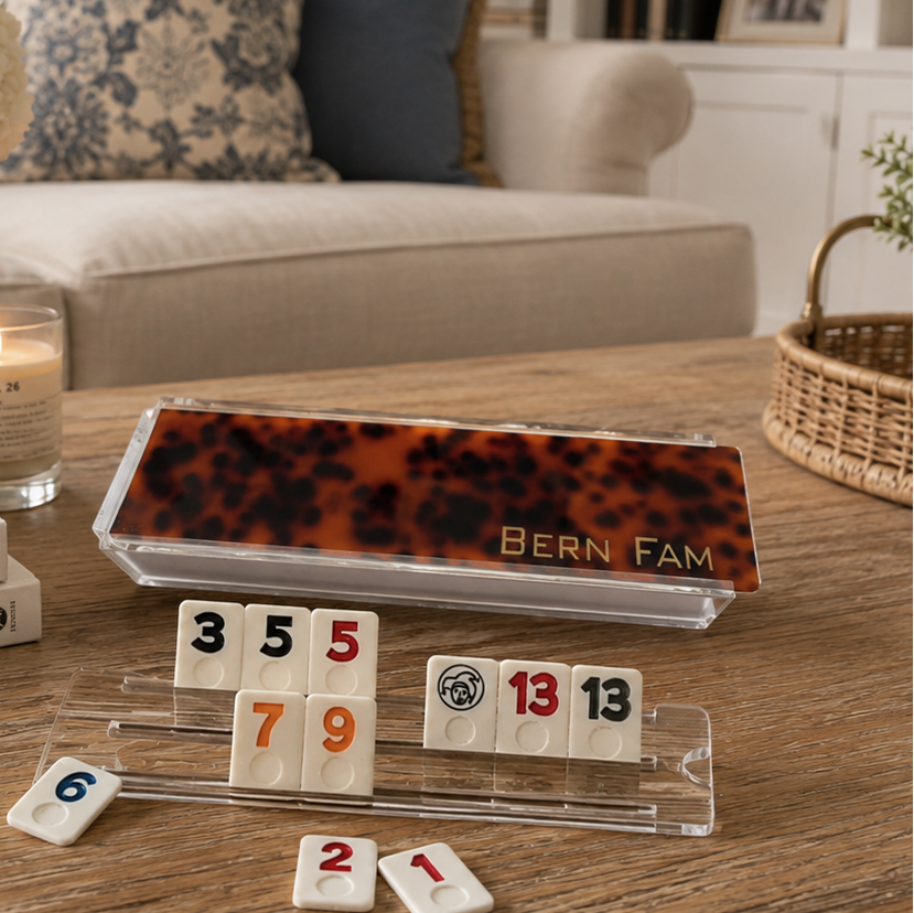 Personalized luxury acrylic rummikub set with your name or monogram -tortoise