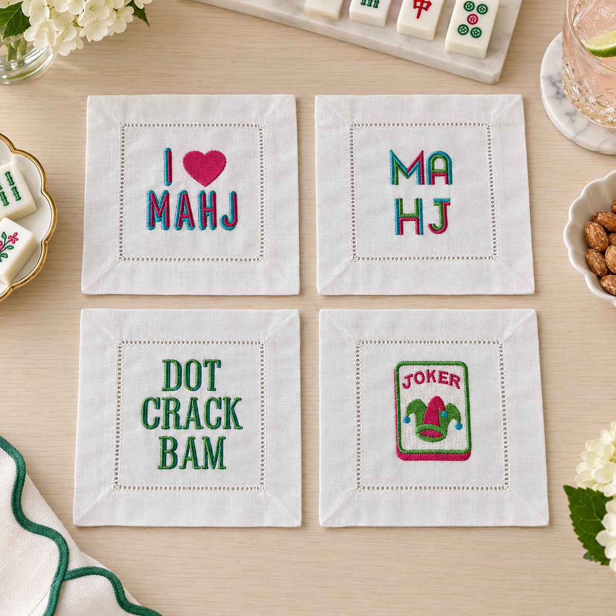 6” x 6” linen mahjong napkins- set of 4