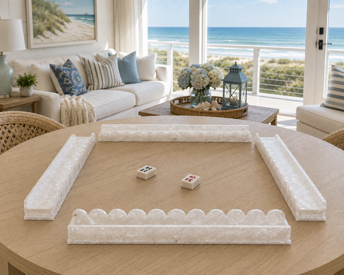 pearl white thick acrylic 17.5" scalloped edge mahjong racks- set of 4