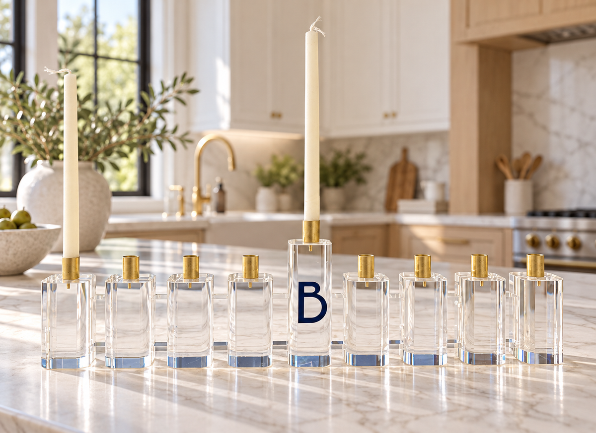 Personalized clear 13.5" x 2.5" rounded acrylic menorah